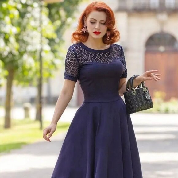 Dolly & Dotty Dress Dark Blue Vintage Inspired - Picture 1 of 5